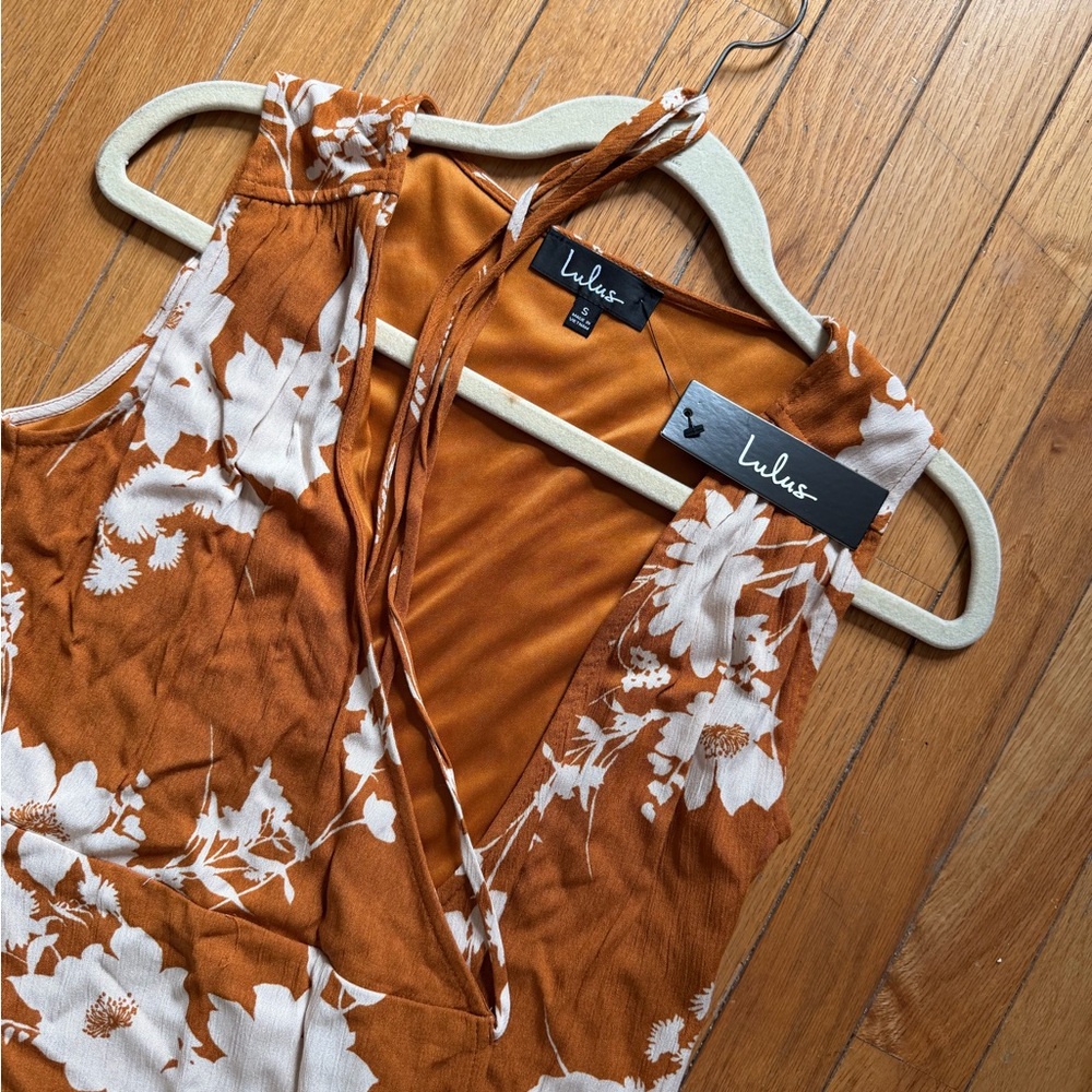 Lulu's Rust Orange Floral Midi Dress